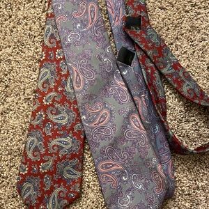 Silk Paisley Patterned Ties - Red and Gray